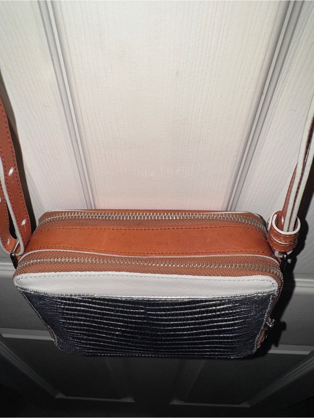 Brahmin Silver Metallic Brown Leather Lizard Embossed Crossbody Organizer Bag - Picture 5 of 15